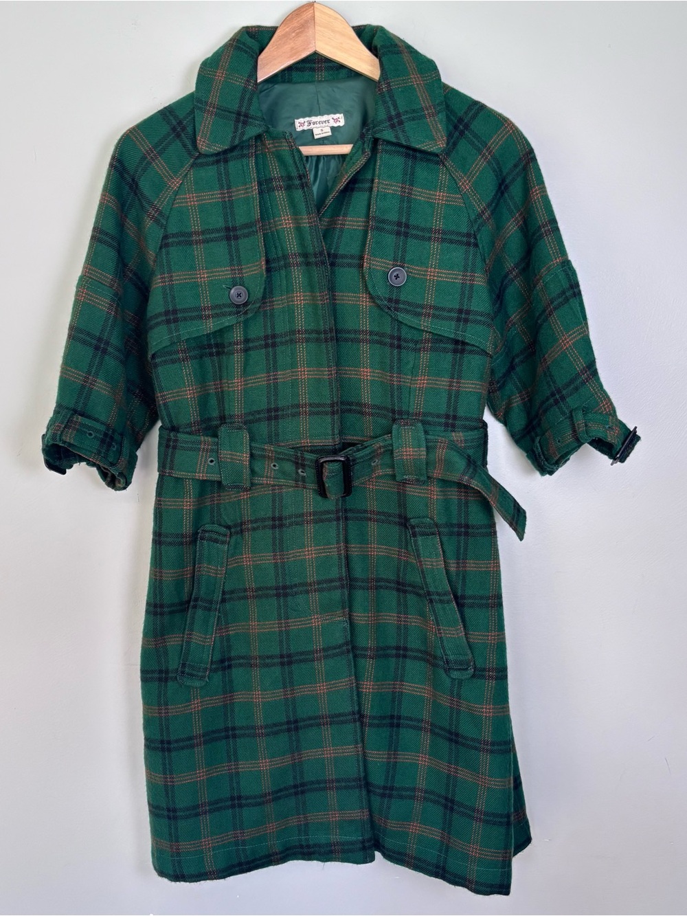 VTG 90s/Y2K Green Plaid 1/2 Sleeve Coat Jacket by Forever-Women's Small-Cottage